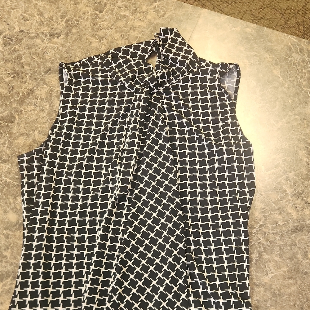 White House Black Market Geometric Black and White Blouse